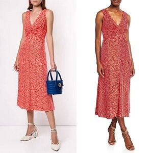 REBECCA TAYLOR 90s Silk Blend Floral Sleeveless V-Neck Twist Front Midi Dress‎ 4